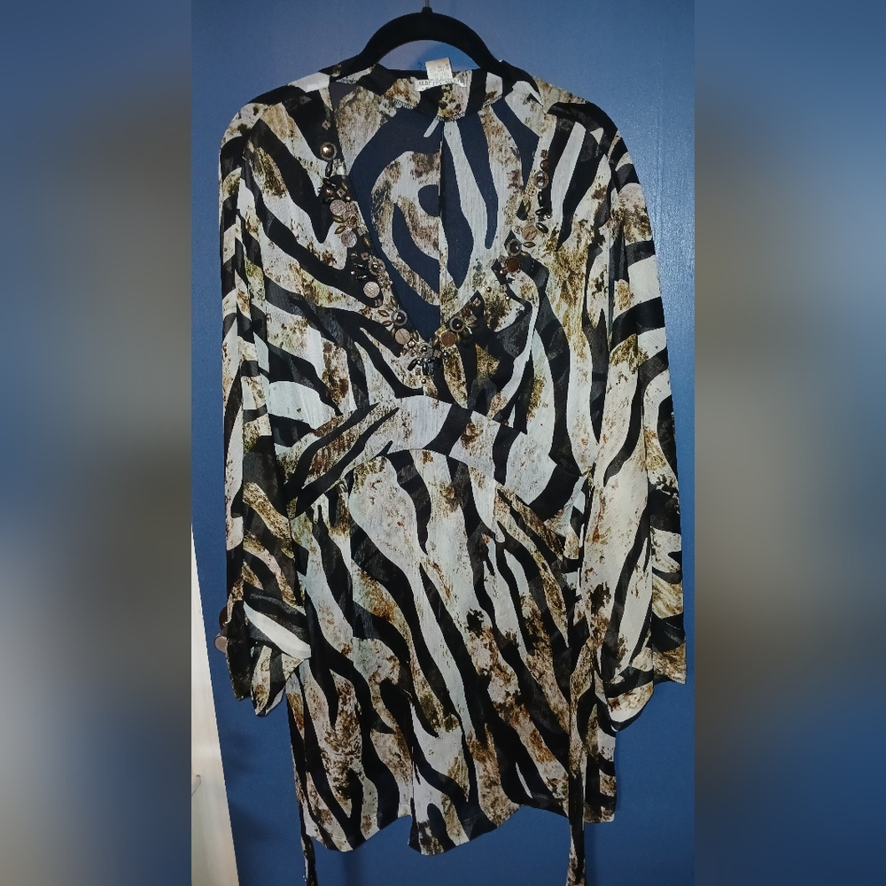Alberto Makali Multicolor Abstract Tunic Blouse size Large